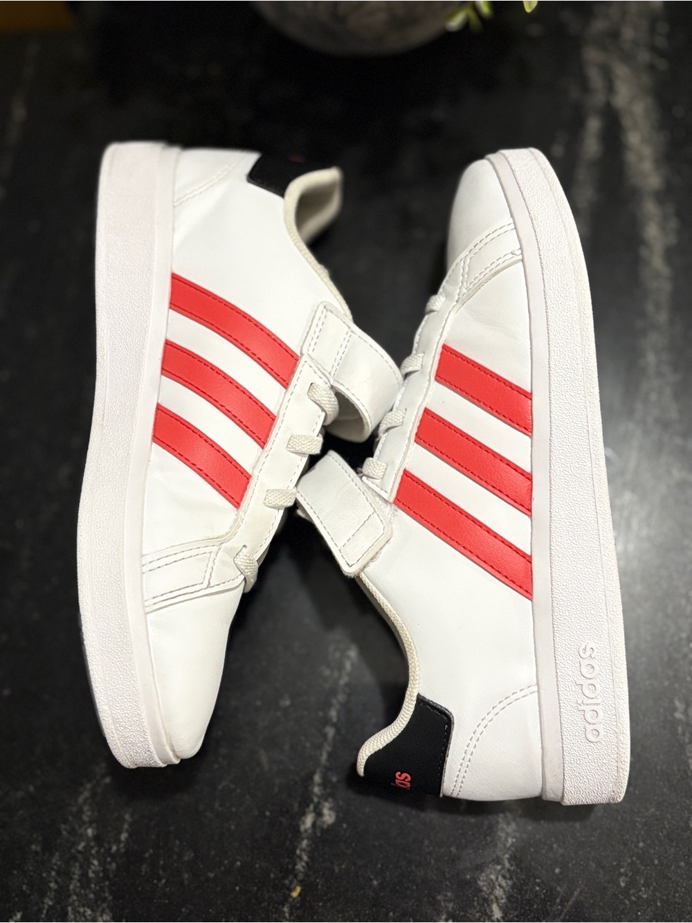 adidas Men’s White Sneakers with Red Stripes